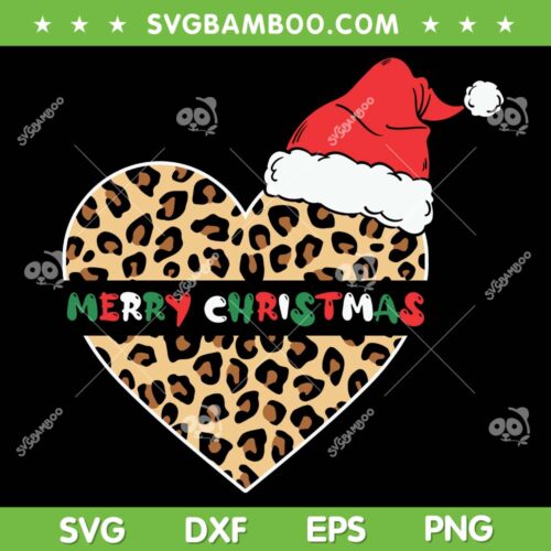 Merry Christmas Leopard Heart SVG, Santa Hat Leopard Heart SVG, Merry Christmas SVG DXF EPS PNG