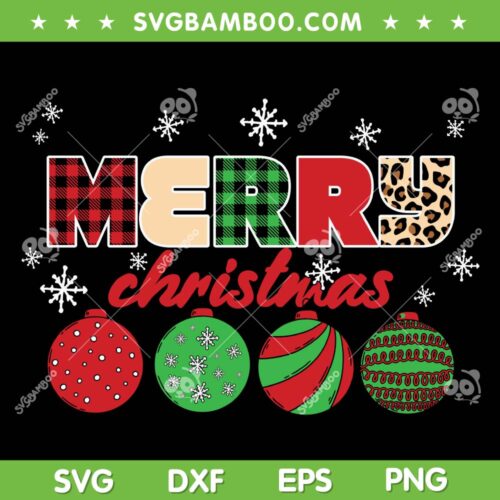 Merry Christmas Plaid Leopard Balls SVG, Merry Christmas Red Plaid SVG, Balls Christmas Green Plaid SVG DXF EPS PNG