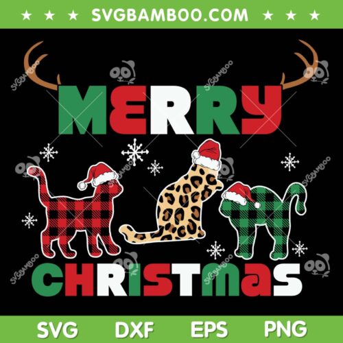 Merry Christmas Plaid Leopard Cat SVG, Merry Christmas Green Plaid Cat SVG, Merry Christmas Red Plaid Cat SVG DXF EPS PNG