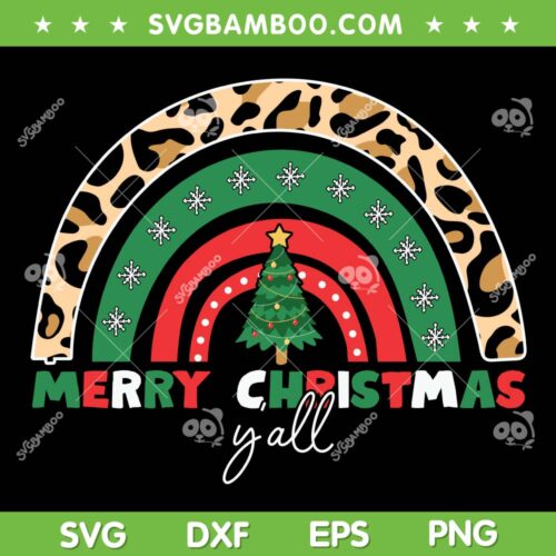 Merry Christmas Rainbow Leopard SVG, Christmas Tree Rainbow SVG, Merry Christmas Y'all SVG DXF EPS PNG