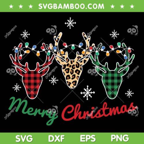 Merry Christmas Reindeer Leopard SVG, Merry Christmas Reindeer Red Plaid SVG, Merry Christmas Reindeer Green Plaid SVG DXF EPS PNG