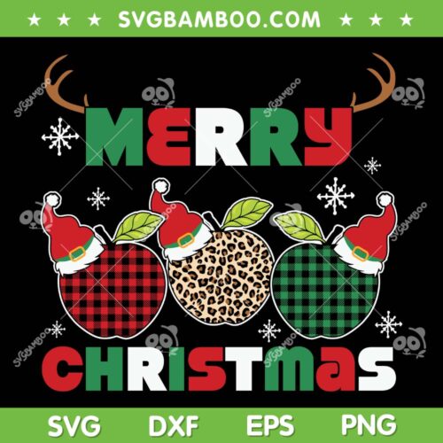 Merry Christmas Teacher Apple Leopard SVG, Merry Christmas Apple Red Plaid SVG, Merry Christmas Apple Green Plaid SVG DXF EPS PNG