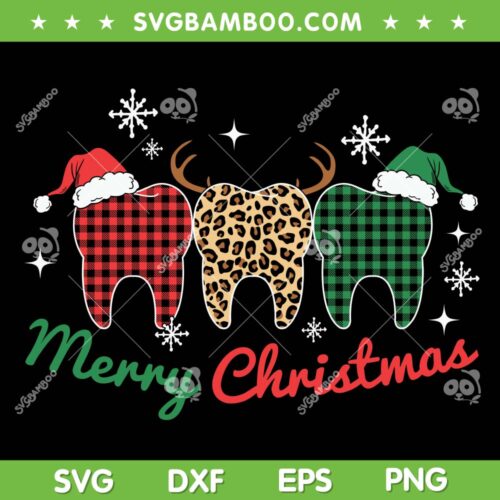 Merry Christmas Tooth Leopard SVG, Merry Christmas Tooth Red Plaid SVG, Merry Christmas Tooth Green Plaid SVG DXF EPS PNG