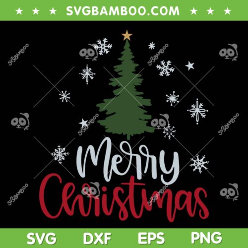 Merry Christmas Tree Christmas SVG, Xmas Snowflake Christmas Tree SVG, Christmas Yellow Star SVG DXF EPS PNG