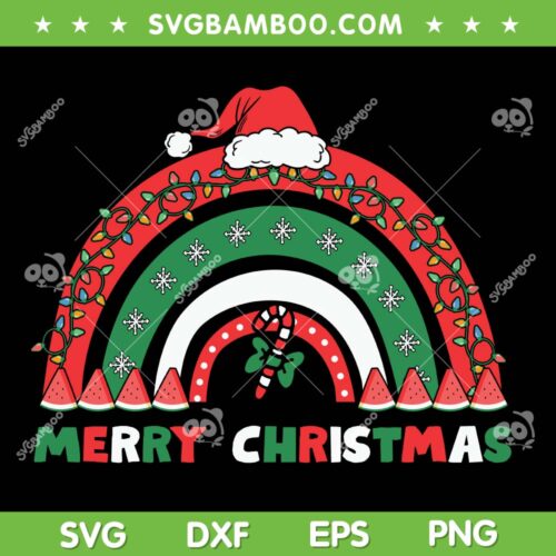 Merry Christmas Watermelon Rainbow SVG, Merry Christmas Rainbow Santa Hat SVG, Merry Christmas Lights Rainbow SVG DXF EPS PNG