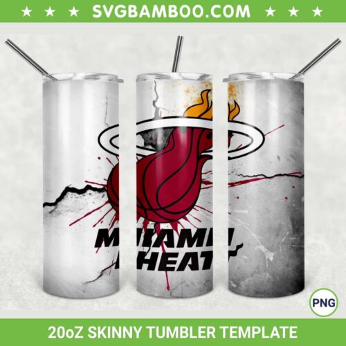 Miami Heat 20oz Skinny Tumbler Template PNG, Miami Heat Basketball Tumbler Wrap PNG, NBA Logo Tumbler Sublimation Design PNG Download