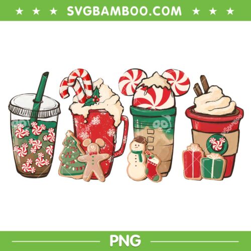 Mickey Minnie Coffee Latte PNG, Disney Mouse Christmas Coffee PNG, Christmas Mug Candy Cane Topping PNG