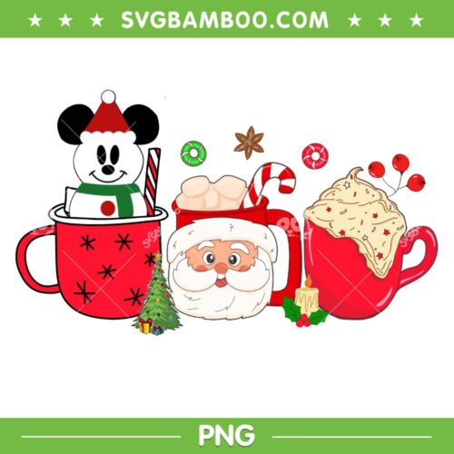 Mickey Mouse Santa Coffee PNG, Santa Mouse Christmas Mug PNG, Christmas Mug Mickey Mouse PNG