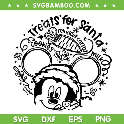 Mickey Mouse Treats For Santa SVG, Cookies Reindeer Carrots Milk SVG, Xmas Treat Mickey SVG DXF EPS PNG