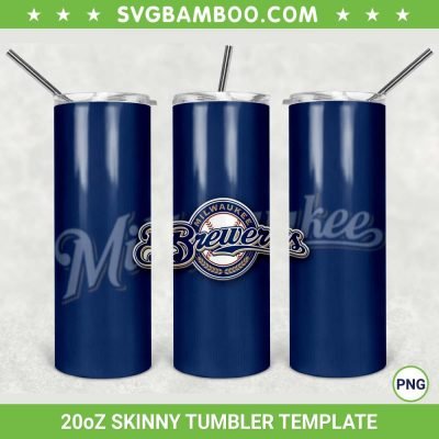 Milwaukee Brewers 20oz Skinny Tumbler Template PNG, MLB Milwaukee Brewers Tumbler Wrap PNG, Baseball Team Tumbler Sublimation Design PNG Download