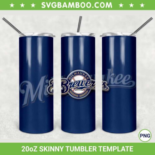 Milwaukee Brewers 20oz Skinny Tumbler Template PNG, MLB Milwaukee Brewers Tumbler Wrap PNG, Baseball Team Tumbler Sublimation Design PNG Download