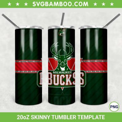 Milwaukee Bucks 20oz Skinny Tumbler Template PNG, NBA Milwaukee Bucks Tumbler Wrap PNG, Basketball Team Tumbler Sublimation Design PNG Download