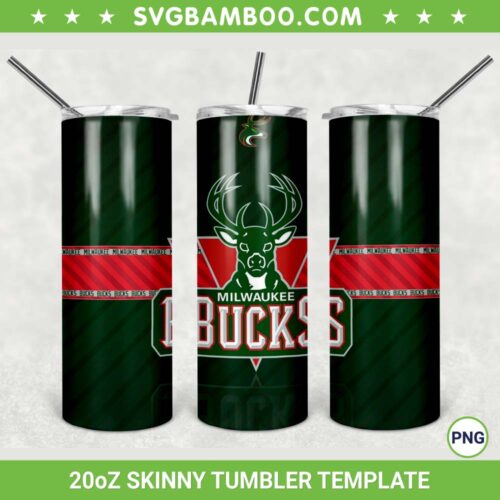 Milwaukee Bucks 20oz Skinny Tumbler Template PNG, NBA Milwaukee Bucks Tumbler Wrap PNG, Basketball Team Tumbler Sublimation Design PNG Download