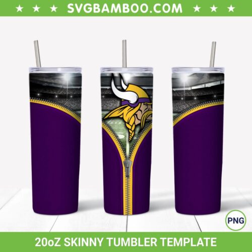 Minnesota Vikings Zipper 20oz Skinny Tumbler Template PNG, NFL Minnesota Vikings Tumbler Wrap PNG, Football Teams Tumbler Sublimation Design PNG Download