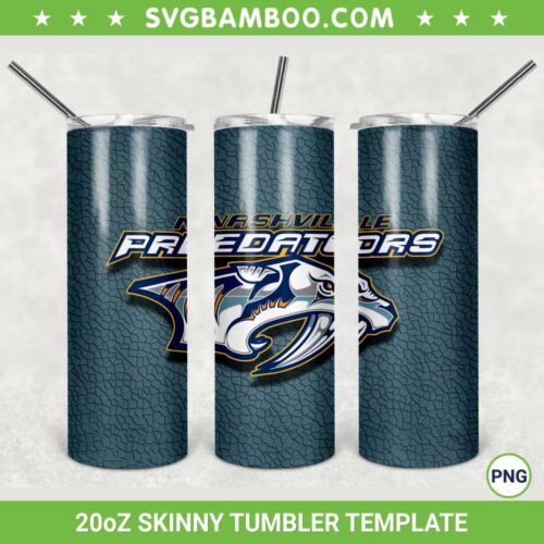 Nashville Predators 20oz Skinny Tumbler Template PNG, NHL Nashville Predators Tumbler Wrap PNG, Sports Logo Tumbler Sublimation Design PNG Download
