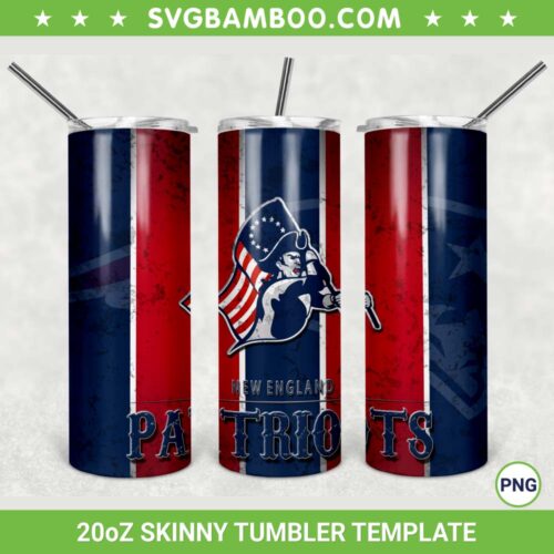 New England Patriots 20oz Skinny Tumbler Template PNG, NFL New England Patriots Tumbler Wrap PNG, Football Tumbler Sublimation Design PNG Download