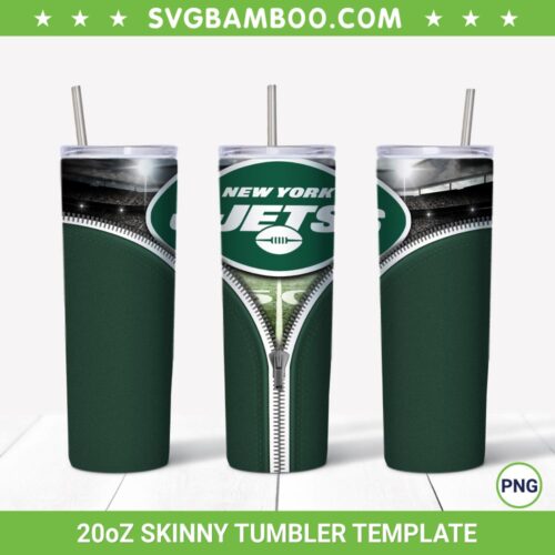 New York Jets Zipper 20oz Skinny Tumbler Template PNG, NFL New York Jets umbler Wrap PNG, Football Teams Tumbler Sublimation Design PNG Download
