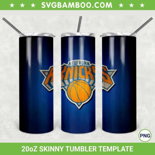 New York Knicks 20oz Skinny Tumbler Template PNG, New York Knicks Logo Tumbler Wrap PNG, Basketball Sports Tumbler Sublimation Design PNG Download
