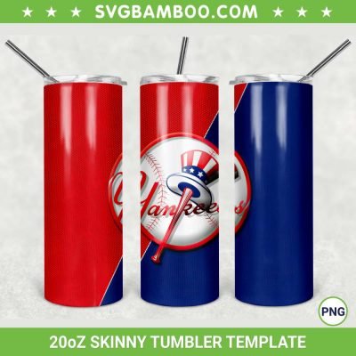 New York Yankees 20oz Skinny Tumbler Template PNG, MLB New York Yankees Tumbler Wrap PNG, Yankees Baseball Tumbler Sublimation Design PNG Download