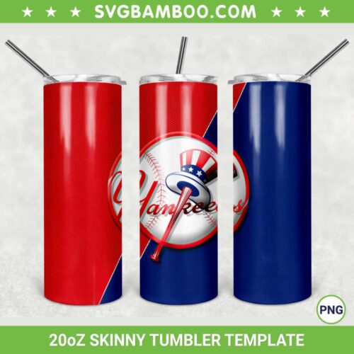 New York Yankees 20oz Skinny Tumbler Template PNG, MLB New York Yankees Tumbler Wrap PNG, Yankees Baseball Tumbler Sublimation Design PNG Download