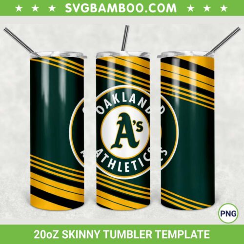 Oakland Athletics 20oz Skinny Tumbler Template PNG, MLB Oakland Athletics Tumbler Wrap PNG, MLB Baseball Team Tumbler Sublimation Design PNG Download