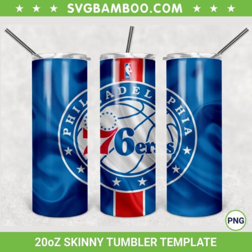Philadelphia 76ers 20oz Skinny Tumbler Template PNG, NBA Philadelphia 76ers Tumbler Wrap PNG, Sport Tumbler Sublimation Design PNG Download