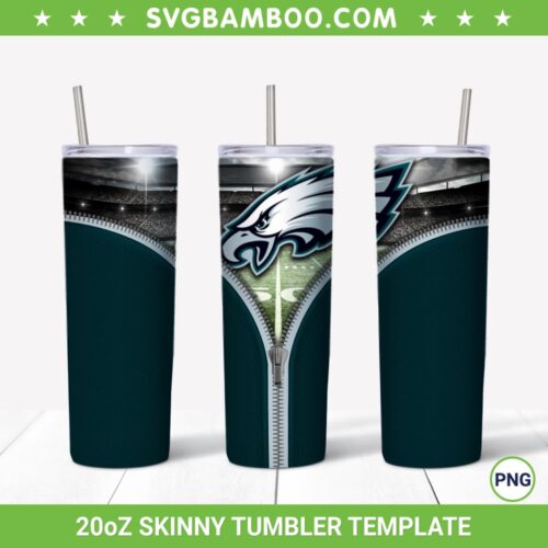 Philadelphia Eagles Zipper 20oz Skinny Tumbler Template PNG, Philadelphia Eagles Tumbler Wrap PNG, American Football Tumbler Sublimation Design PNG Download