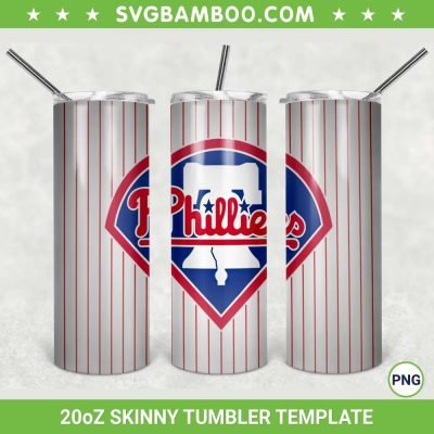 Philadelphia Phillies 20oz Skinny Tumbler Template PNG, MLB Philadelphia Phillies Tumbler Wrap PNG, Baseball Team Tumbler Sublimation Design PNG Download