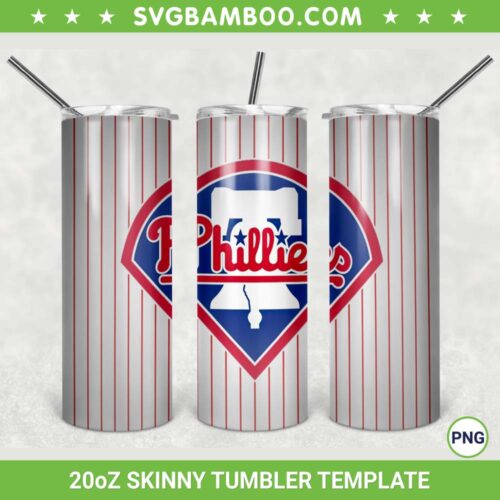 Philadelphia Phillies 20oz Skinny Tumbler Template PNG, MLB Philadelphia Phillies Tumbler Wrap PNG, Baseball Team Tumbler Sublimation Design PNG Download