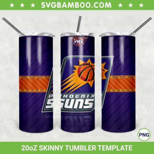 Phoenix Suns 20oz Skinny Tumbler Template PNG, Phoenix Suns Logo Tumbler Wrap PNG, NBA Basketball Tumbler Sublimation Design PNG Download