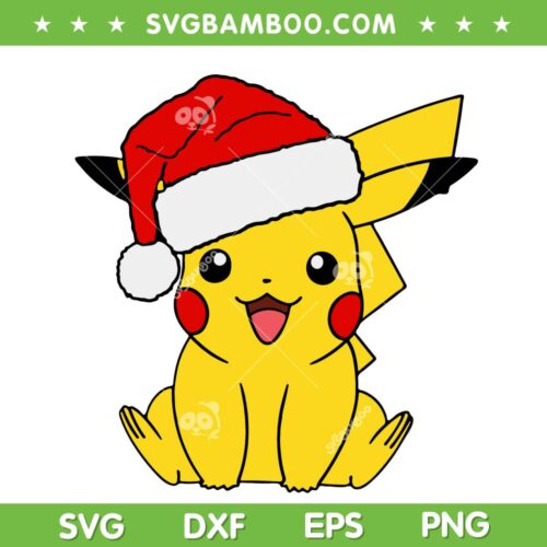 Pikachu Santa Hat SVG, Christmas Pokemon Pikachu SVG, Xmas Cute Pikachu SVG DXF EPS PNG