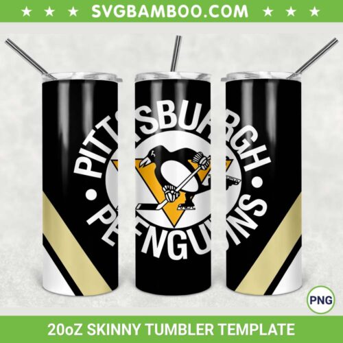 Pittsburgh Penguins 20oz Skinny Tumbler Template PNG, NHL Logo Pittsburgh Penguins Tumbler Wrap PNG, NHL Sport Tumbler Sublimation Design PNG Download