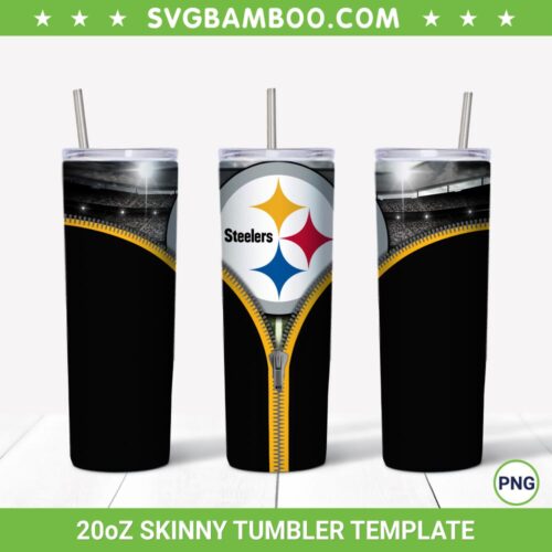 Pittsburgh Steelers Zipper 20oz Skinny Tumbler Template PNG, Pittsburgh Steelers Logo Tumbler Wrap PNG, Football Team Tumbler Sublimation Design PNG Download