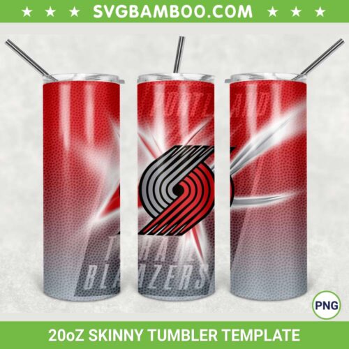Portland Trail Blazers 20oz Skinny Tumbler Template PNG, NBA Logo Portland Trail Blazers Tumbler Wrap PNG, Basketball Team Tumbler Sublimation Design PNG Download