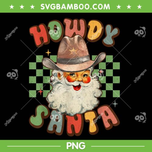 Retro Groovy Howdy Santa Christmas PNG, Cowboy Santa Xmas Costume PNG, Howdy Santa PNG