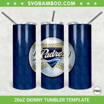 San Diego Padres 20oz Skinny Tumbler Template PNG, MLB San Diego Padres Tumbler Wrap PNG, Baseball Tumbler Sublimation Design PNG Download