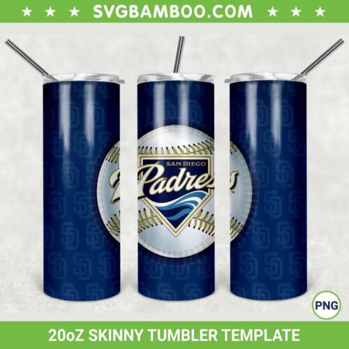 San Diego Padres 20oz Skinny Tumbler Template PNG, MLB San Diego Padres Tumbler Wrap PNG, Baseball Tumbler Sublimation Design PNG Download
