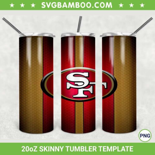San Francisco 49ers 20oz Skinny Tumbler Template PNG, NFL San Francisco 49ers Tumbler Wrap PNG, American Football Tumbler Sublimation Design PNG Download