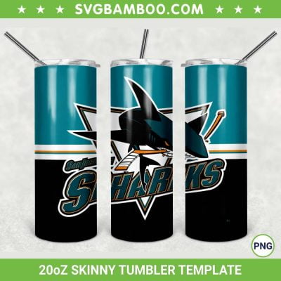 San Jose Sharks 20oz Skinny Tumbler Template PNG, NHL San Jose Sharks Tumbler Wrap PNG, Hockey Sports Tumbler Sublimation Design PNG Download