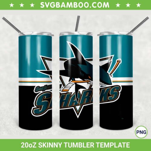 San Jose Sharks 20oz Skinny Tumbler Template PNG, NHL San Jose Sharks Tumbler Wrap PNG, Hockey Sports Tumbler Sublimation Design PNG Download