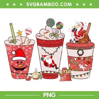 Santa Christmas Coffee Latte PNG, Santa Claus Red Drink For Christmas PNG, Coffee Latte Candy Christmas PNG