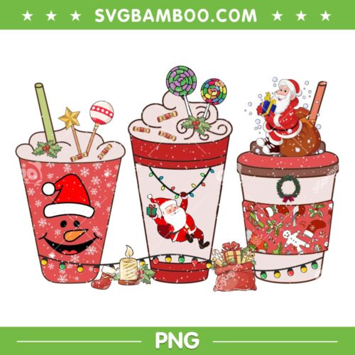 Santa Christmas Coffee Latte PNG, Santa Claus Red Drink For Christmas PNG, Coffee Latte Candy Christmas PNG