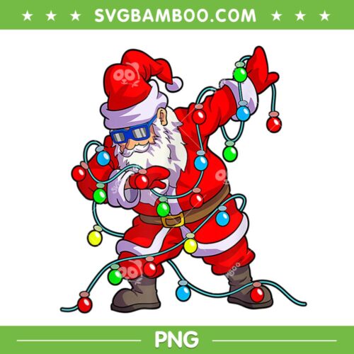 Santa Dabbing Christmas PNG, Funny Dabbing Santa Lights PNG, Santa Claus Lights Hip Hop PNG