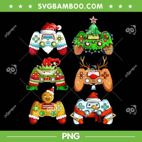Santa Elf Gaming PNG, Controllers Gamer Xmas PNG, Christmas Santa Hat Characters Game PNG