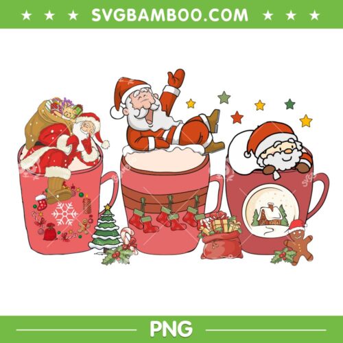 Santa Latte Christmas PNG, Coffee Latte Drink Xmas PNG, Santa Gift Bag Coffee Christmas PNG