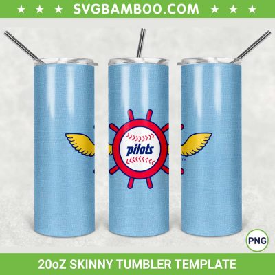 Seattle Pilots 20oz Skinny Tumbler Template PNG, MLB Seattle Pilots Tumbler Wrap PNG, Baseball Sports Tumbler Sublimation Design PNG Download