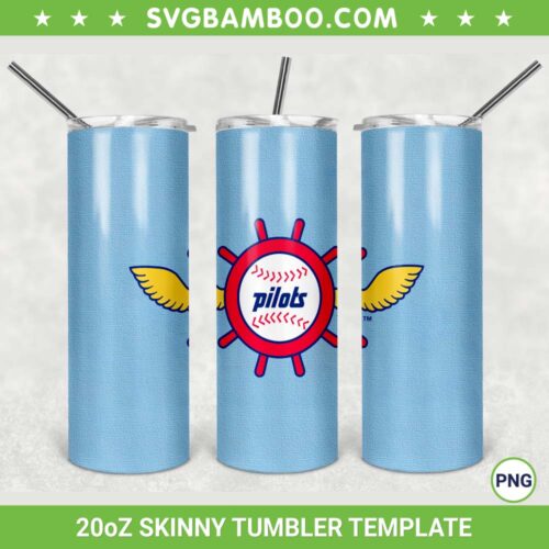 Seattle Pilots 20oz Skinny Tumbler Template PNG, MLB Seattle Pilots Tumbler Wrap PNG, Baseball Sports Tumbler Sublimation Design PNG Download