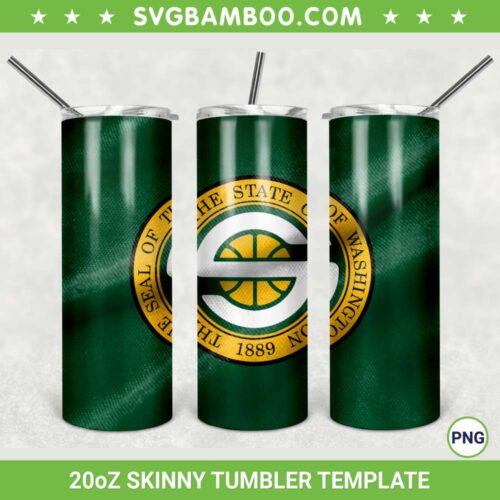 Seattle Supersonics 20oz Skinny Tumbler Template PNG, Seattle Supersonics Logo Tumbler Wrap PNG, Basketball Logo Tumbler Sublimation Design PNG Download