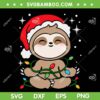 Sloth Christmas Tree Lights SVG, Santa Sloth Adorable SVG, Cute Sloth Santa Hat SVG DXF EPS PNG