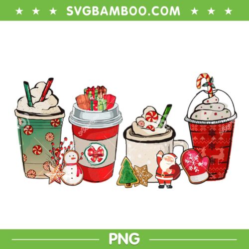 Snow Christmas Coffee PNG, Peppermint Iced Latte Snowman Sweets PNG, Hot Coffee Latte Christmas PNG